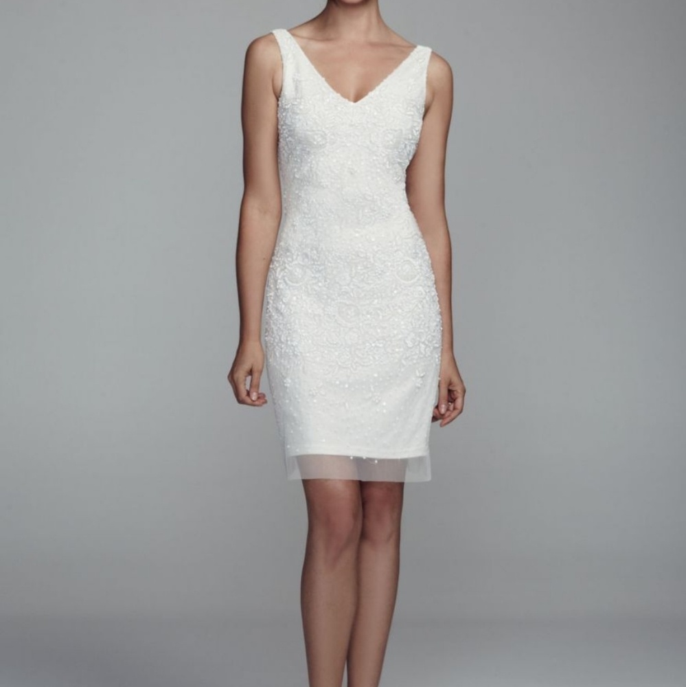 White beaded casual wedding dress/engagement/prom